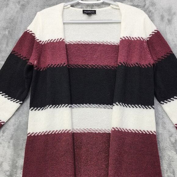 Fortune & Ivy Sweater Women M Burgundy Adeline Colorblock Duster Cardigan Casual - Picture 2 of 9
